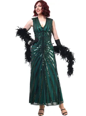 1930s Hollywood Sequinned Green Womens Costume Dress