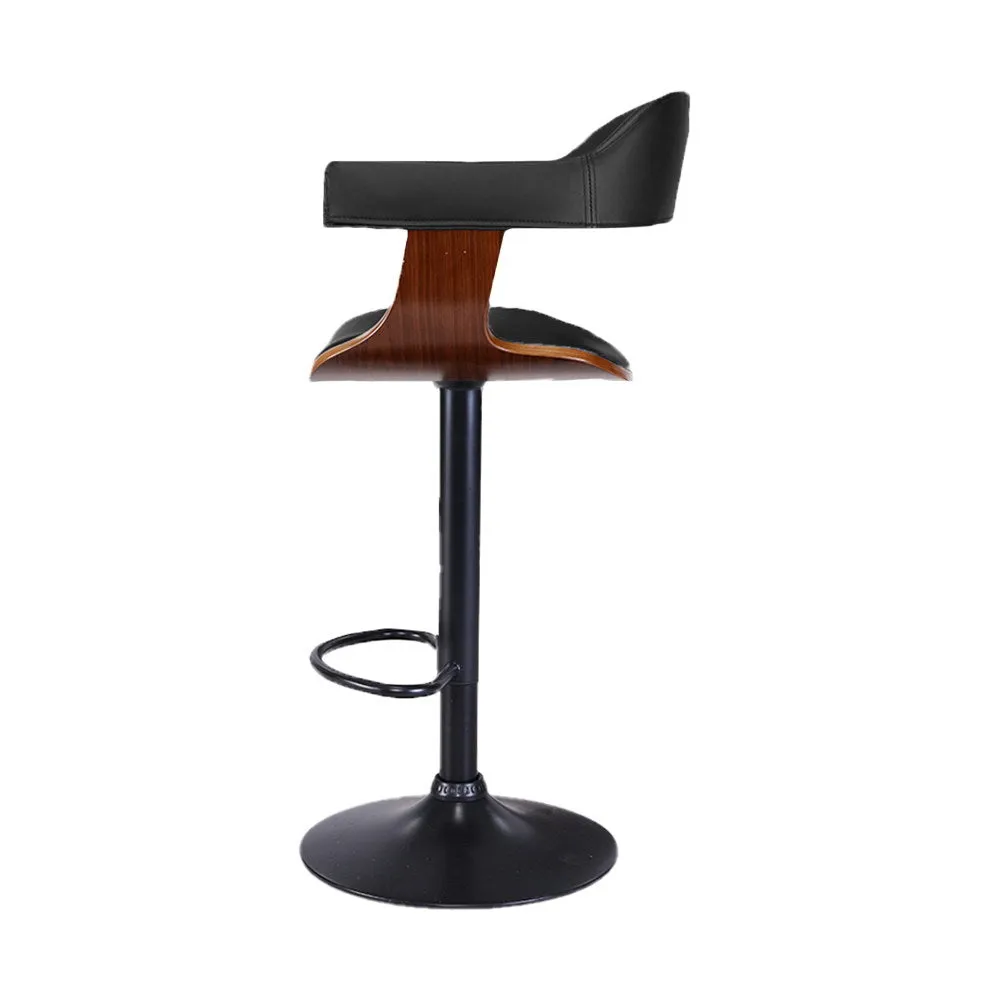 2x Black Leather Bar Stools 360° Rotatable w/Armrest - Artiss