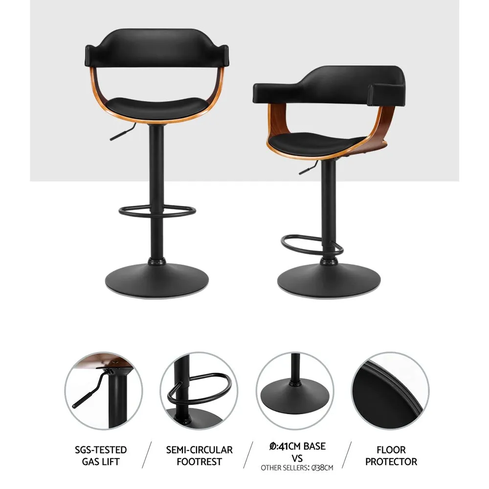 2x Black Leather Bar Stools 360° Rotatable w/Armrest - Artiss