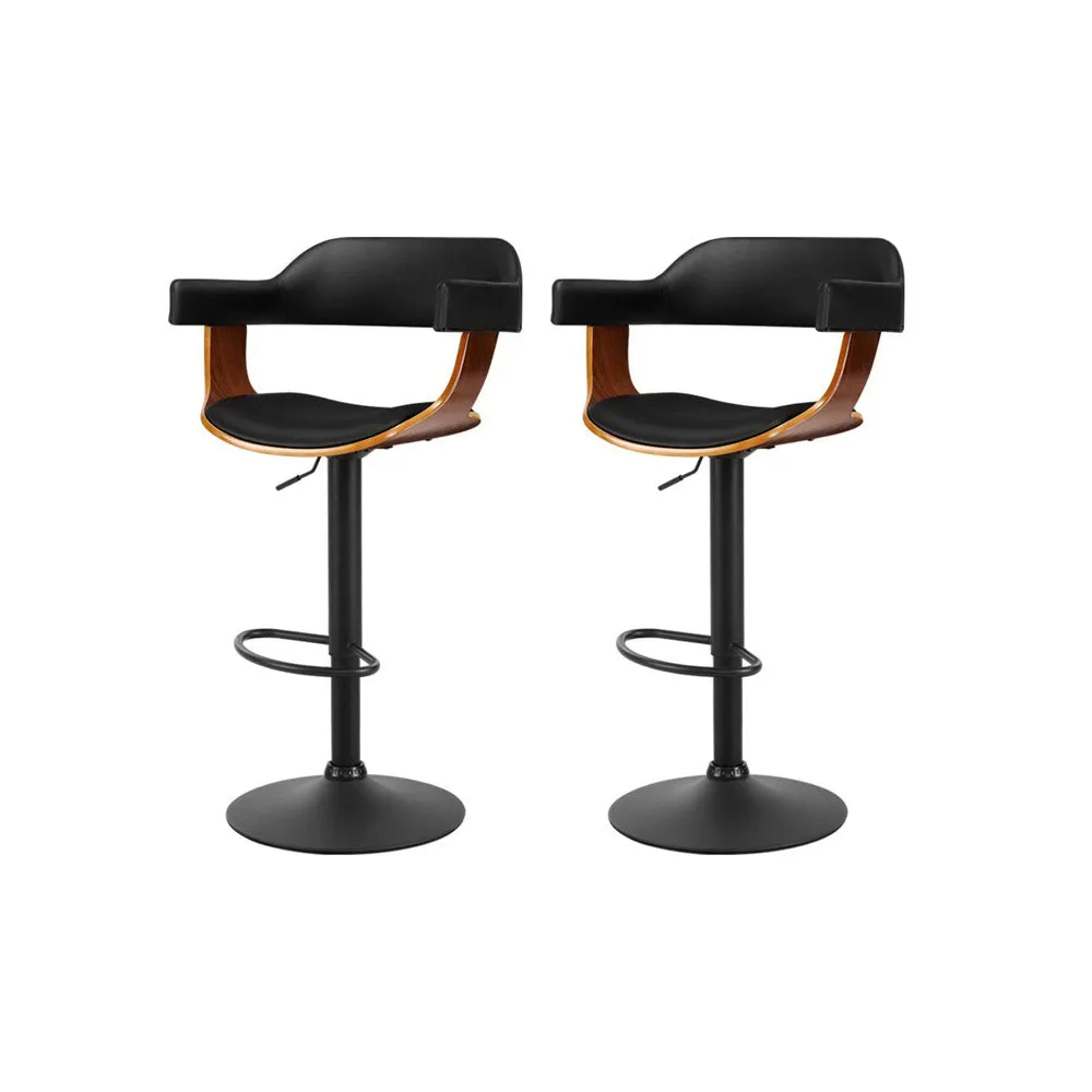 2x Black Leather Bar Stools 360° Rotatable w/Armrest - Artiss