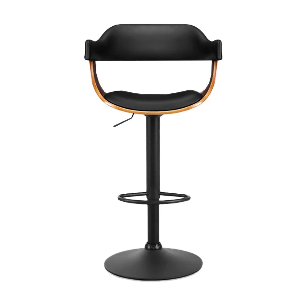 2x Black Leather Bar Stools 360° Rotatable w/Armrest - Artiss