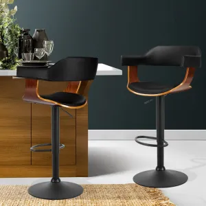 2x Black Leather Bar Stools 360° Rotatable w/Armrest - Artiss
