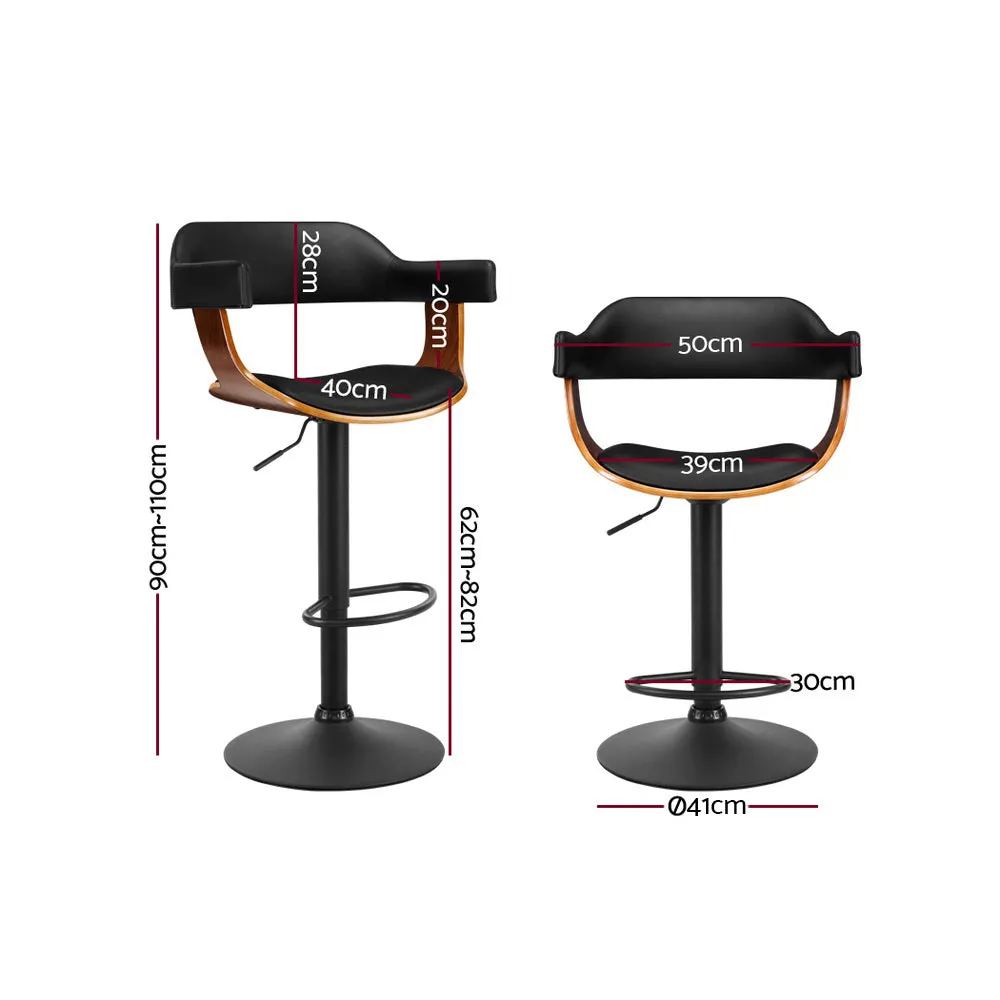 2x Black Leather Bar Stools 360° Rotatable w/Armrest - Artiss
