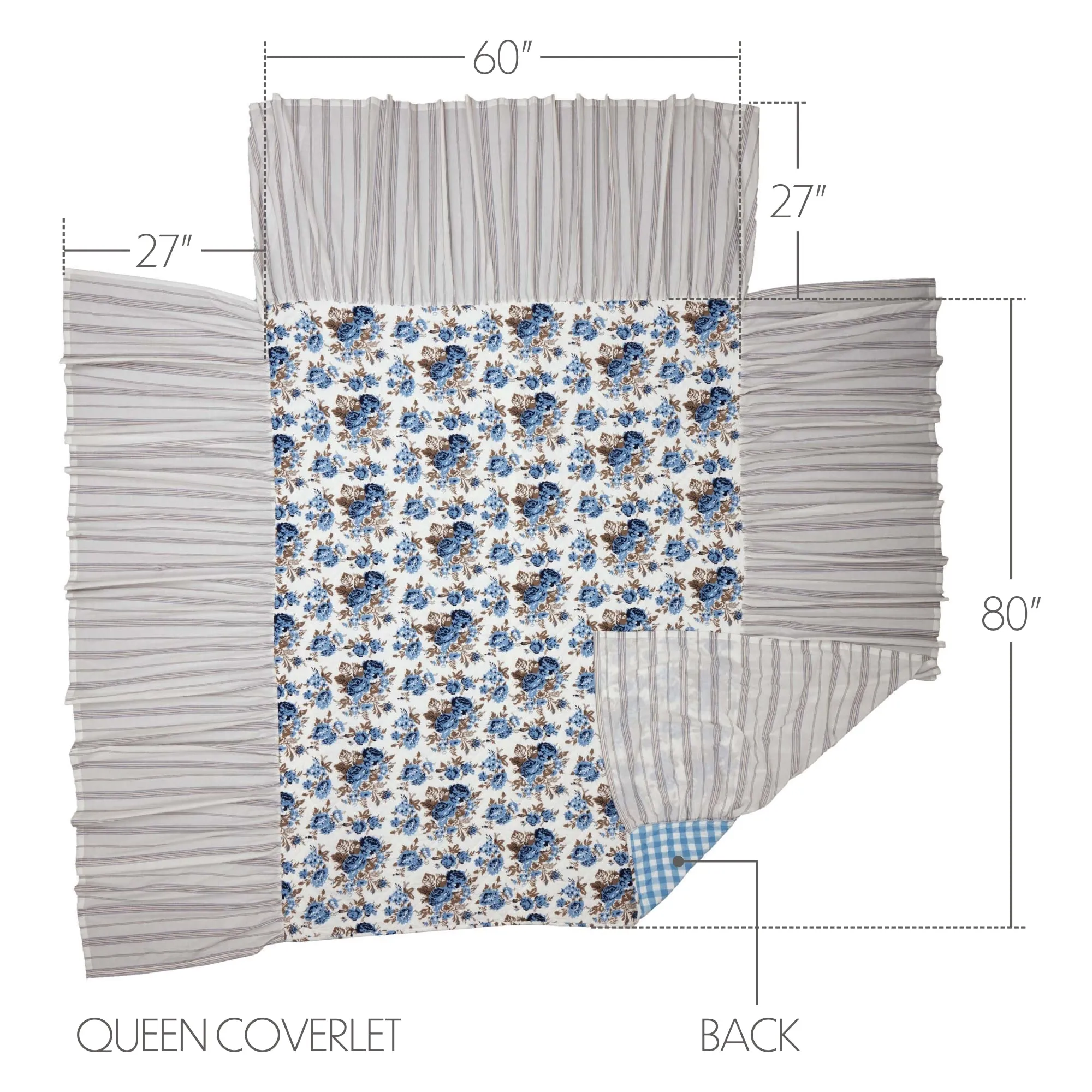 Annie Blue Floral Ruffled Queen Coverlet 80x60 27