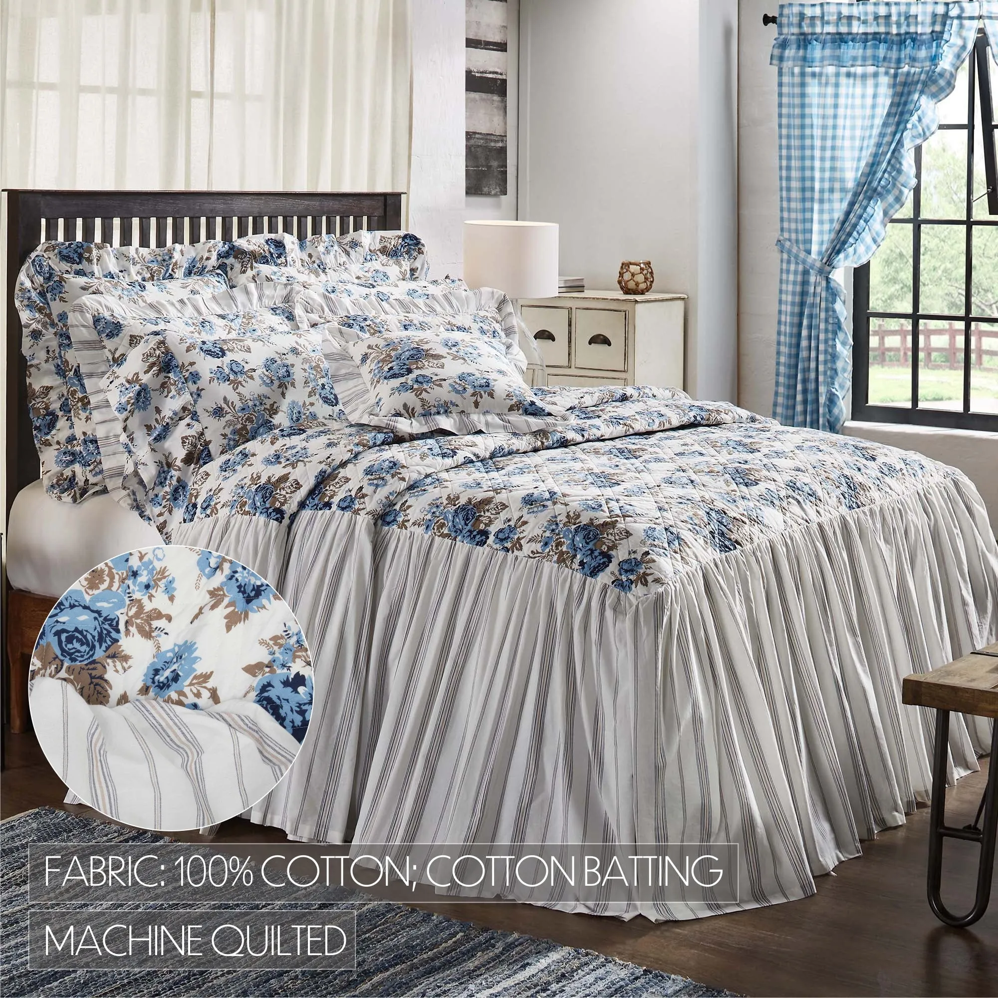 Annie Blue Floral Ruffled Queen Coverlet 80x60 27