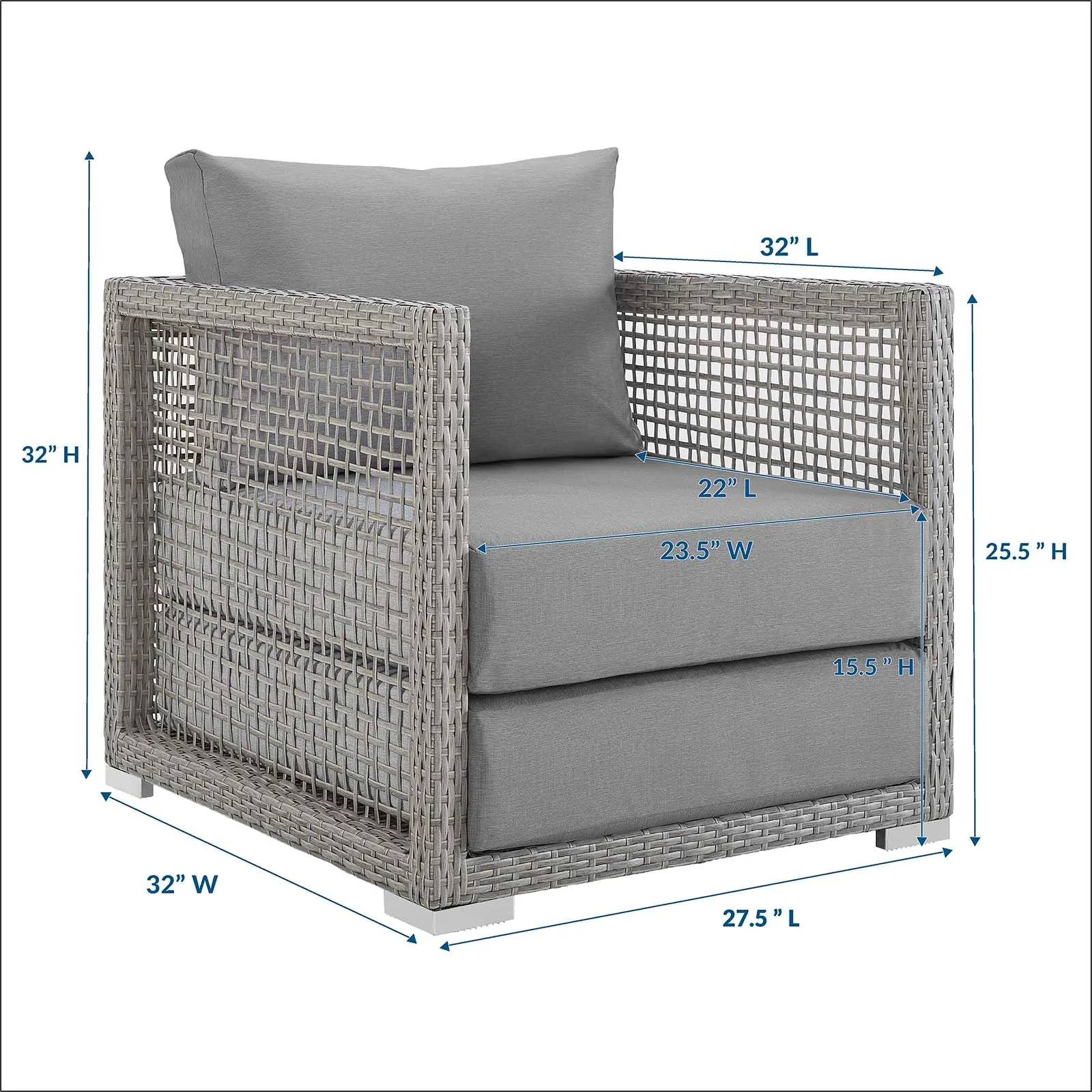 Aura Rattan Outdoor Patio Armchair Gray Gray EEI-2918-GRY-GRY