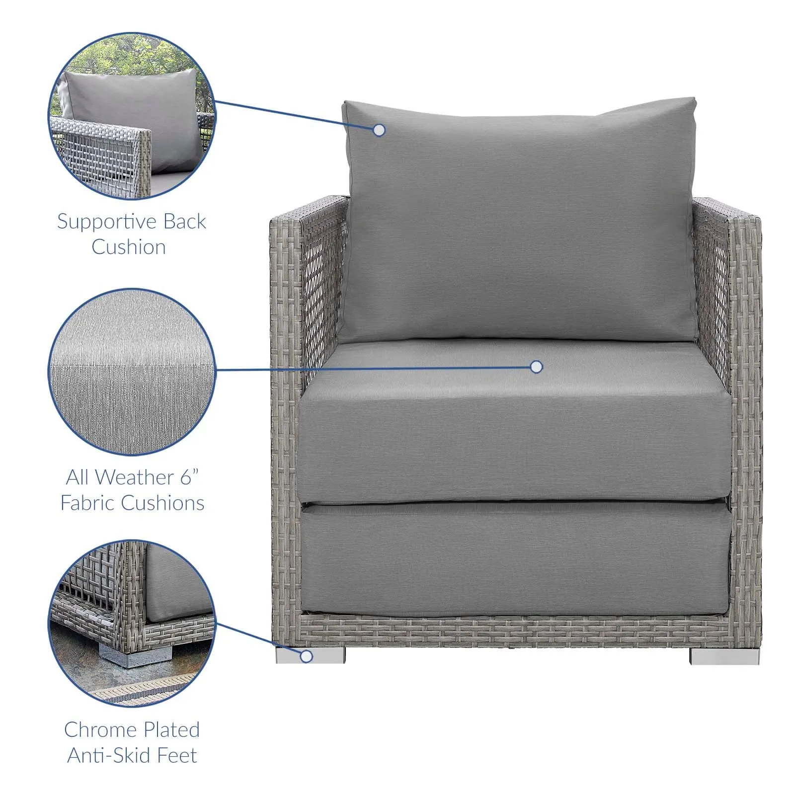 Aura Rattan Outdoor Patio Armchair Gray Gray EEI-2918-GRY-GRY