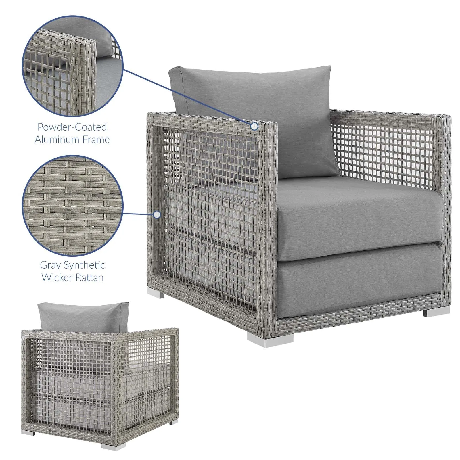 Aura Rattan Outdoor Patio Armchair Gray Gray EEI-2918-GRY-GRY