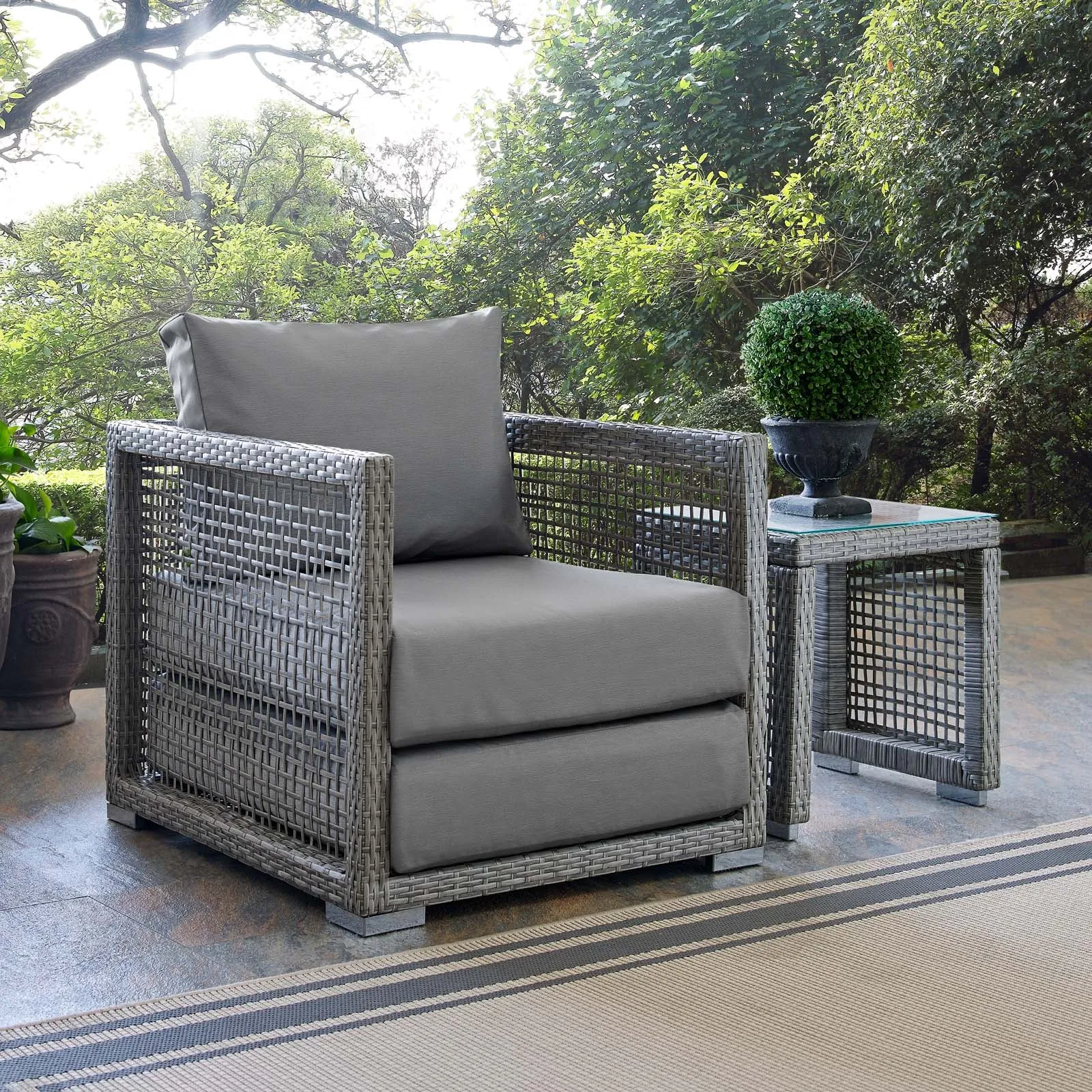 Aura Rattan Outdoor Patio Armchair Gray Gray EEI-2918-GRY-GRY