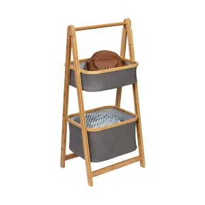 Bamboo/Gray Canvas 2-Tier Storage Caddy