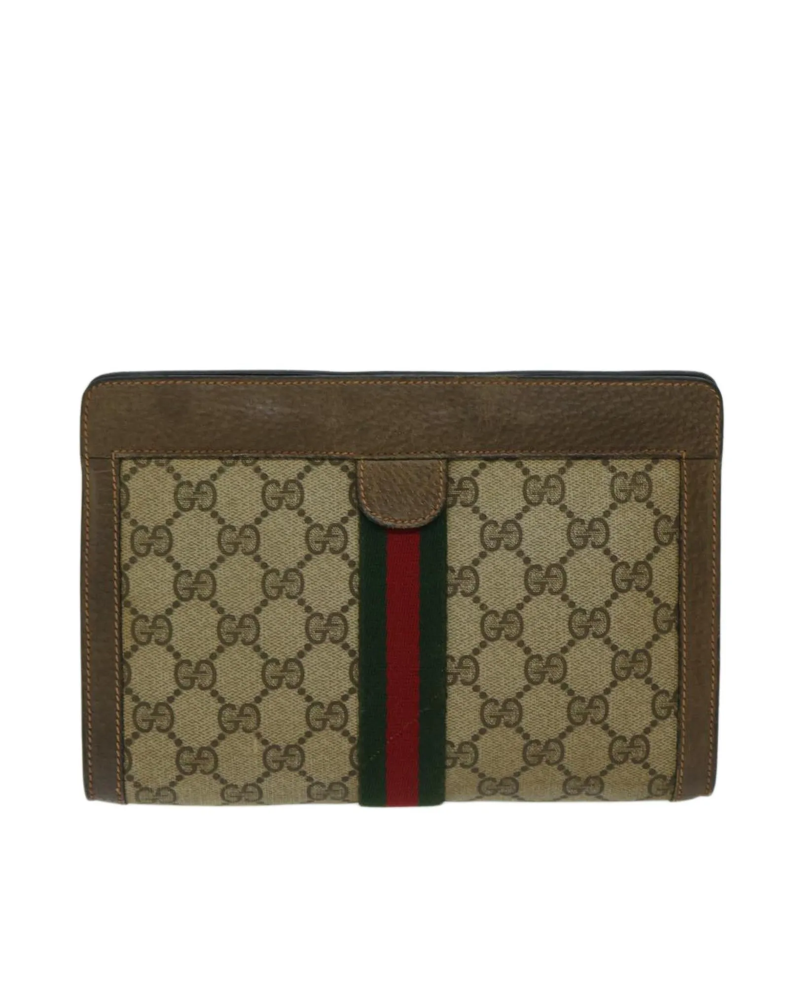 Canvas Clutch Bag with Signature Gucci Web and Sherry Line Accents