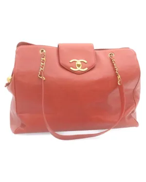 Coco Mark Chain Shoulder Bag - Red Caviar Skin