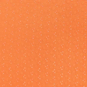 Cotton Double Gauze - Embroidered Flowers - Orange - SALE