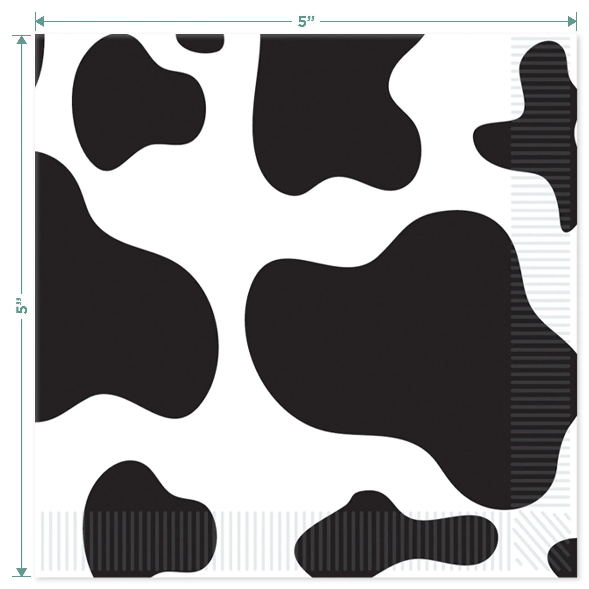 Cow Print Party Pack - Black and White Cow Paper Dessert Plates, Napkins, Cups, Banner Garland, & Wood Table Cover Set for Western and Farm Animal Theme Parties (Serves 16)
