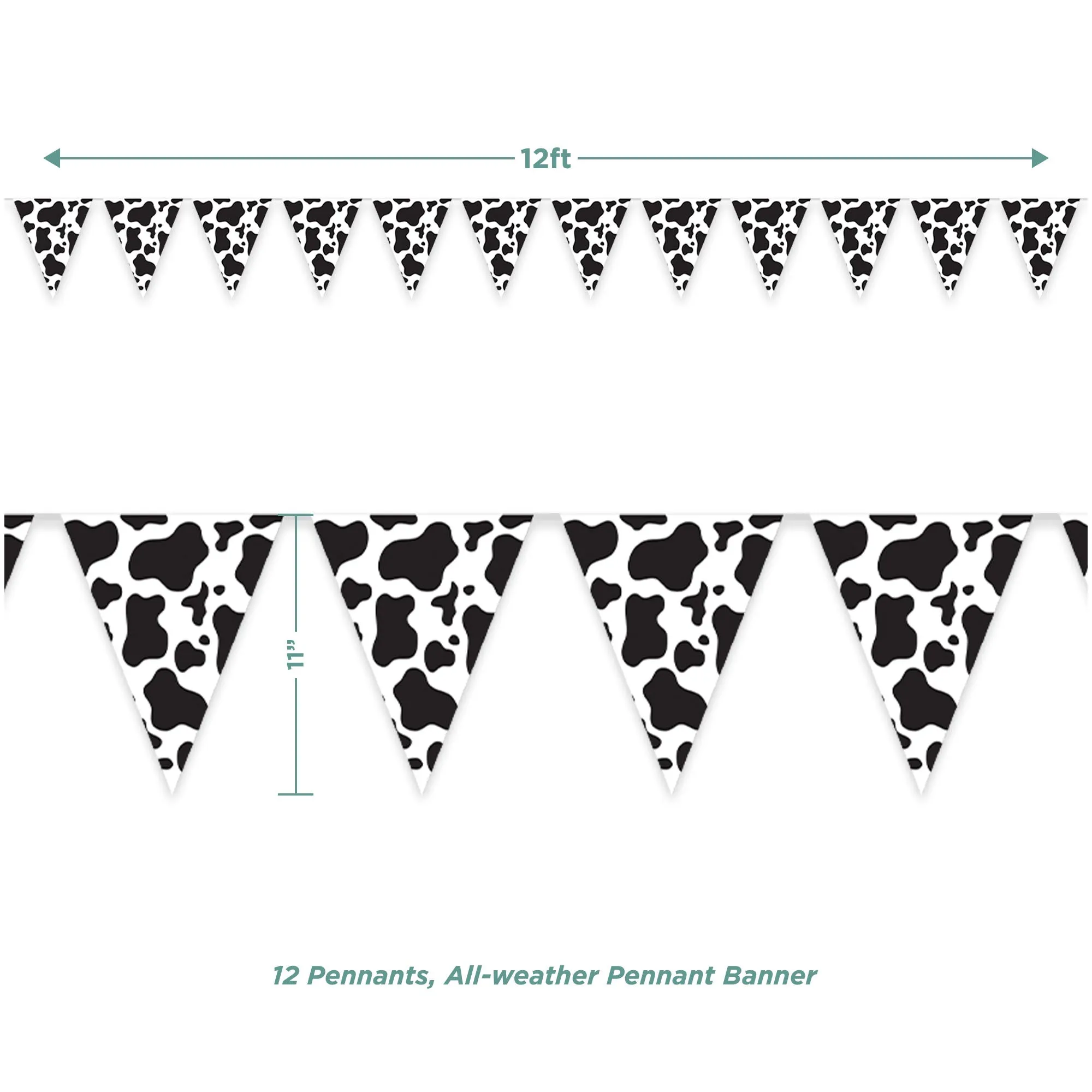 Cow Print Party Pack - Black and White Cow Paper Dessert Plates, Napkins, Cups, Banner Garland, & Wood Table Cover Set for Western and Farm Animal Theme Parties (Serves 16)