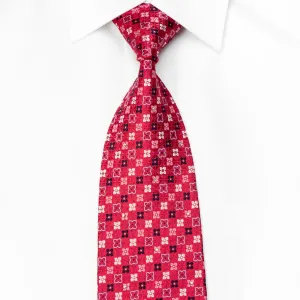 Crystal Necktie Foulard On Red Silk With Silver Sparkles