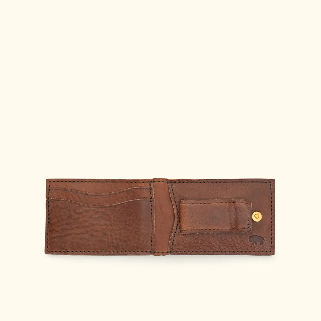 Dakota Leather Bifold - Metal Money Clip Wallet | Chestnut Brown