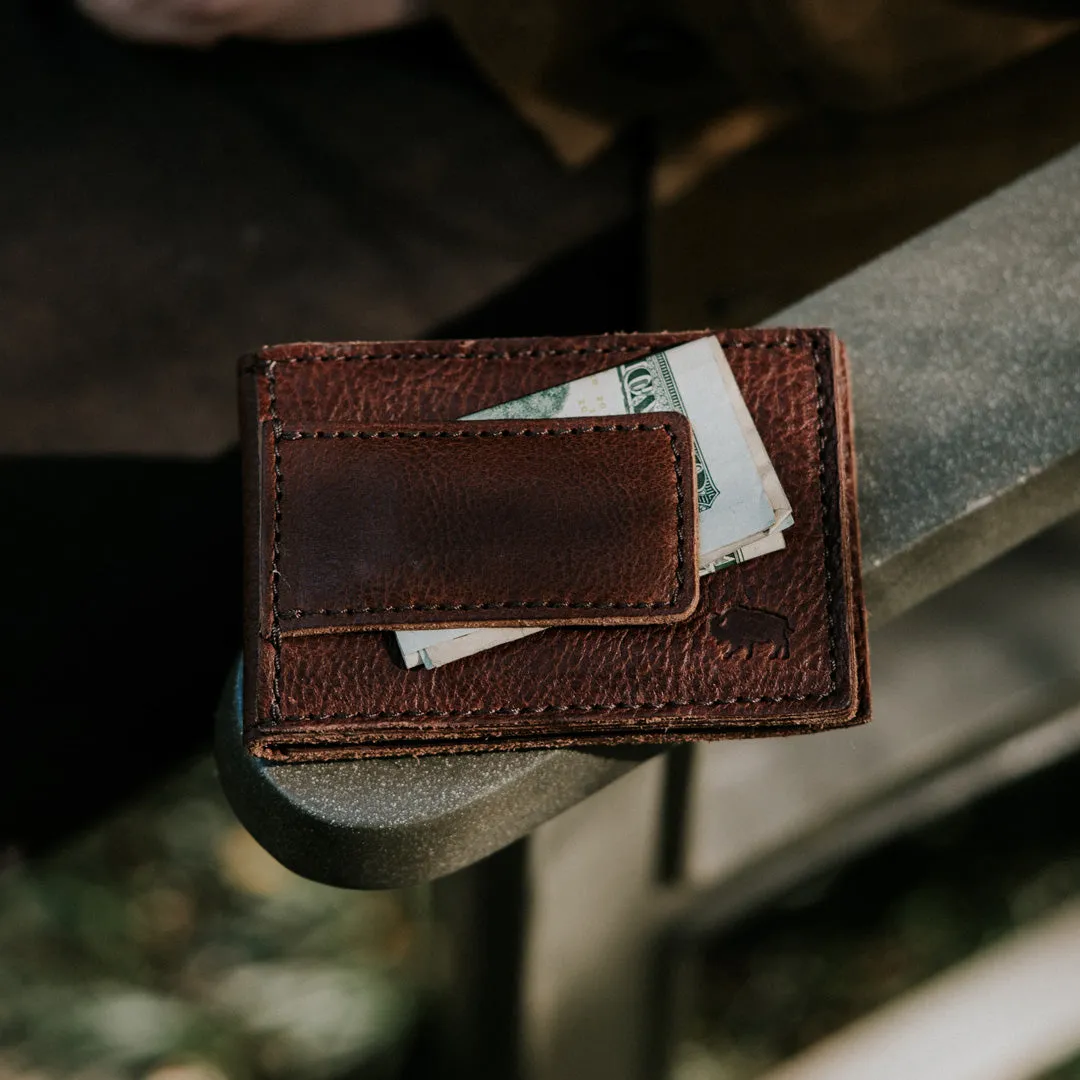 Dakota Leather Bifold - Metal Money Clip Wallet | Chestnut Brown