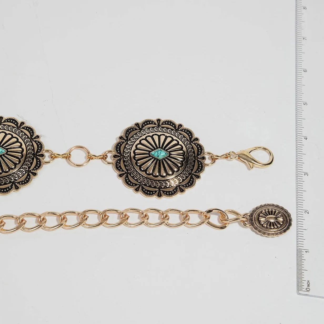 Detailed Ornate Gold Disc Concho Chain Belt