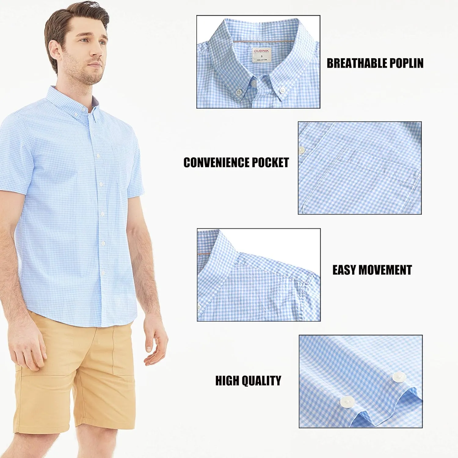 Dubinik? Mens Short Sleeve Button Down Shirts 100% Cotton Plaid Men's Casual Button-Down Shirts with Pocket