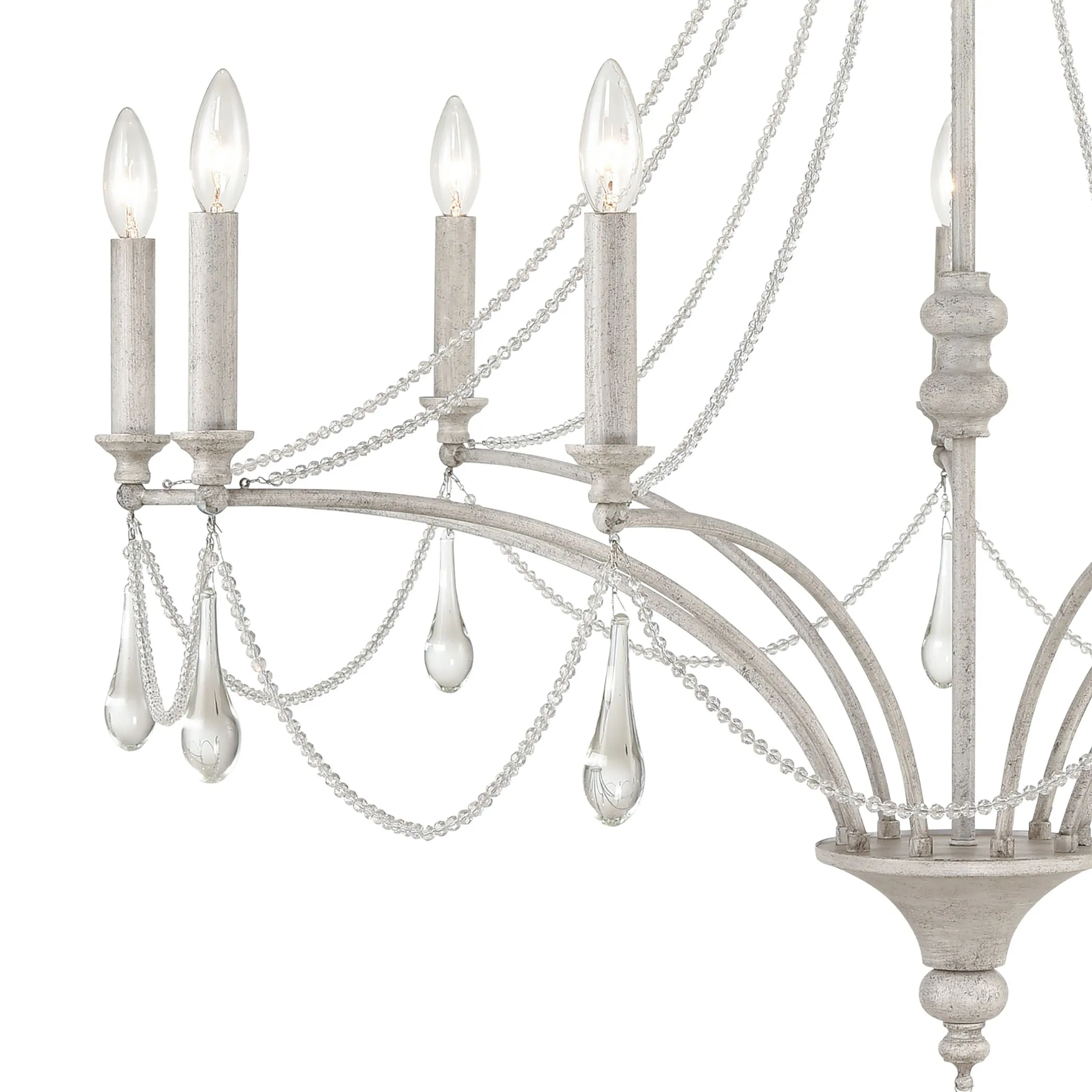 French Parlor 38" 9 Light Chandelier in Vintage White
