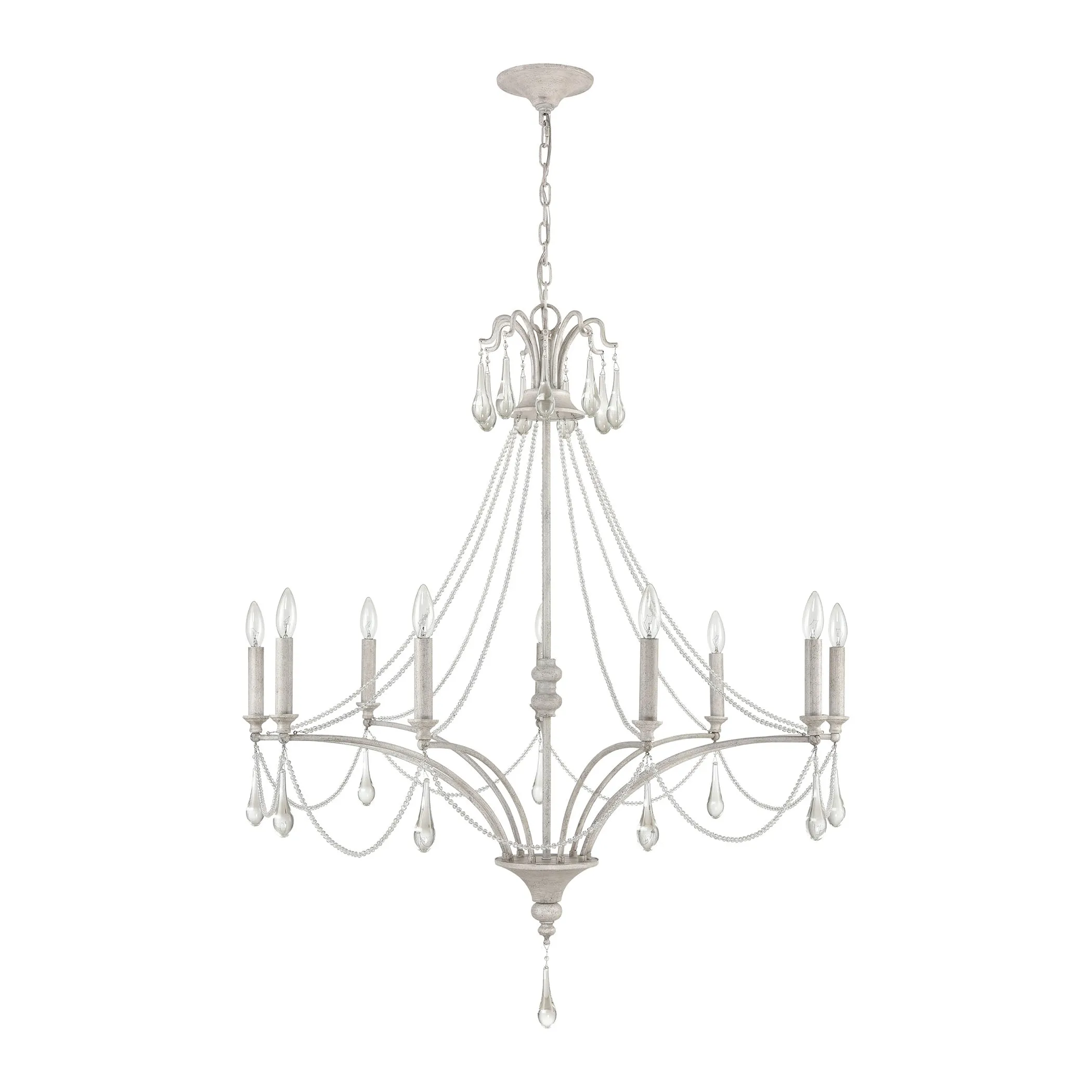 French Parlor 38" 9 Light Chandelier in Vintage White
