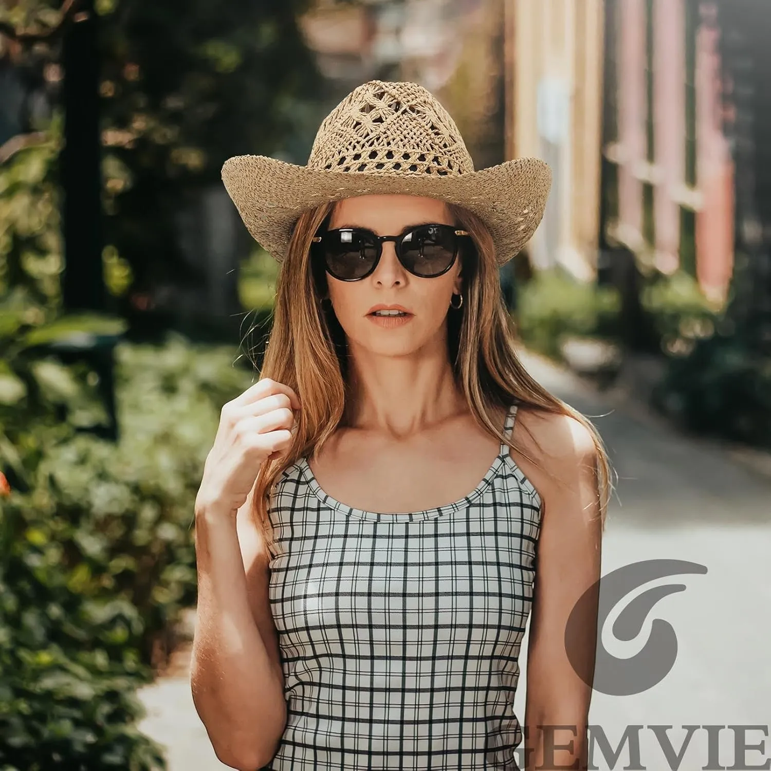 GEMVIE Men & Women's Summer Cowboy Cowgirl Straw Hat Hollow Out Style Roll Up Brim Cowboy Sun Hat