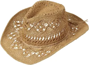 GEMVIE Men & Women's Summer Cowboy Cowgirl Straw Hat Hollow Out Style Roll Up Brim Cowboy Sun Hat