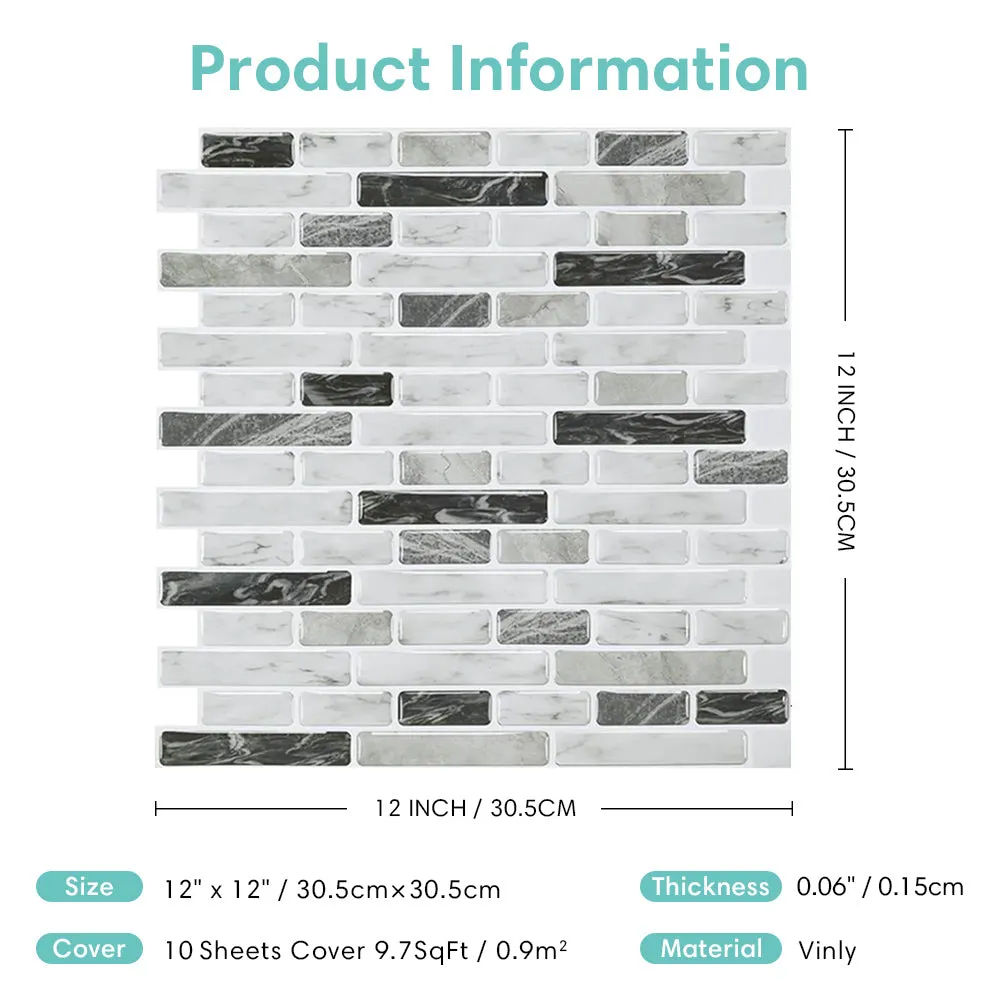 Gray Tone Marble Mosaic Peel and Stick Backsplash Tile
