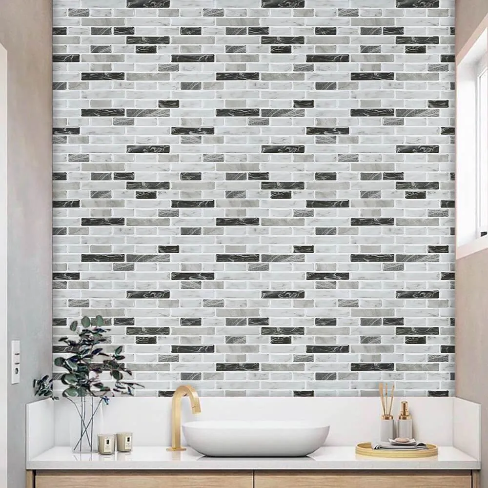 Gray Tone Marble Mosaic Peel and Stick Backsplash Tile
