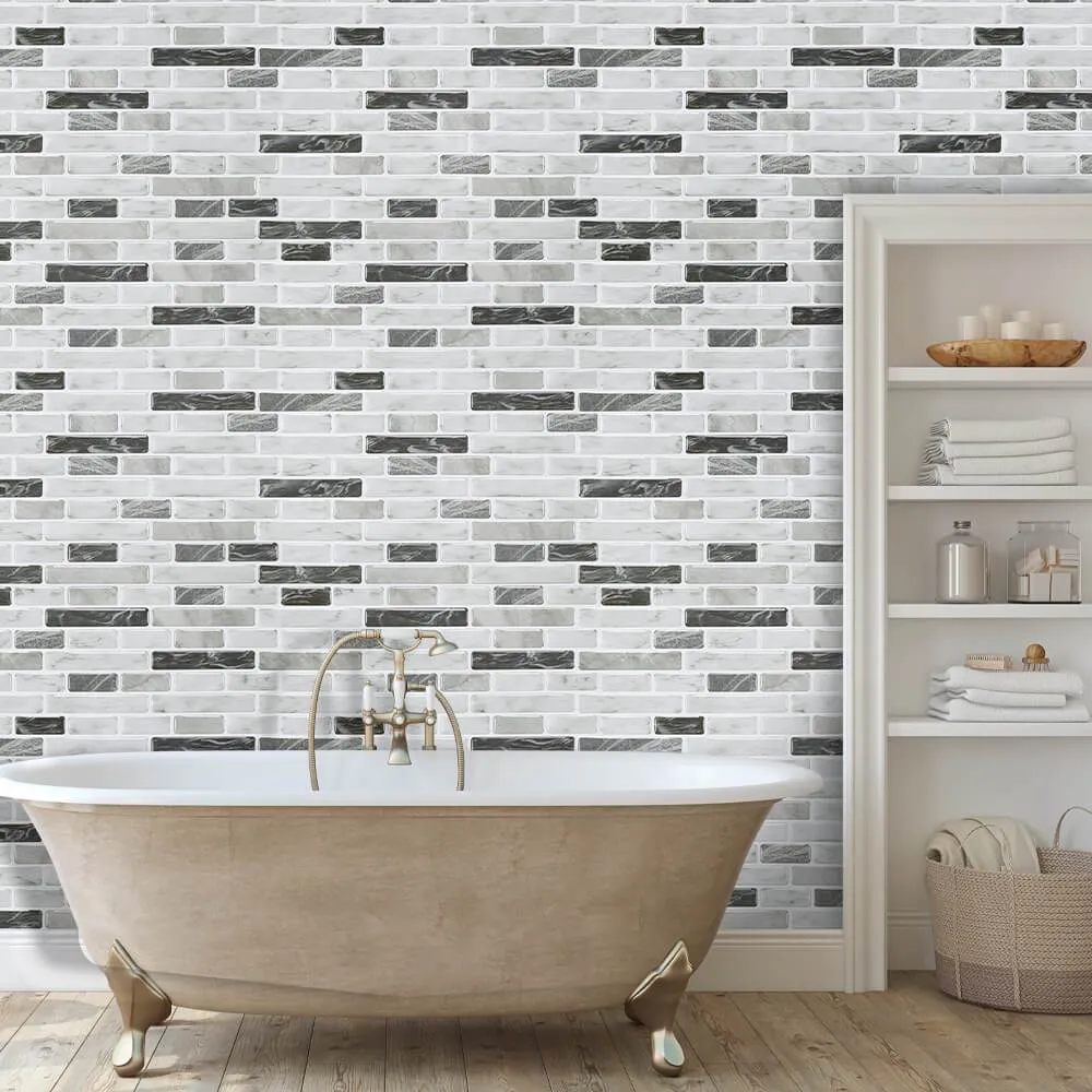 Gray Tone Marble Mosaic Peel and Stick Backsplash Tile