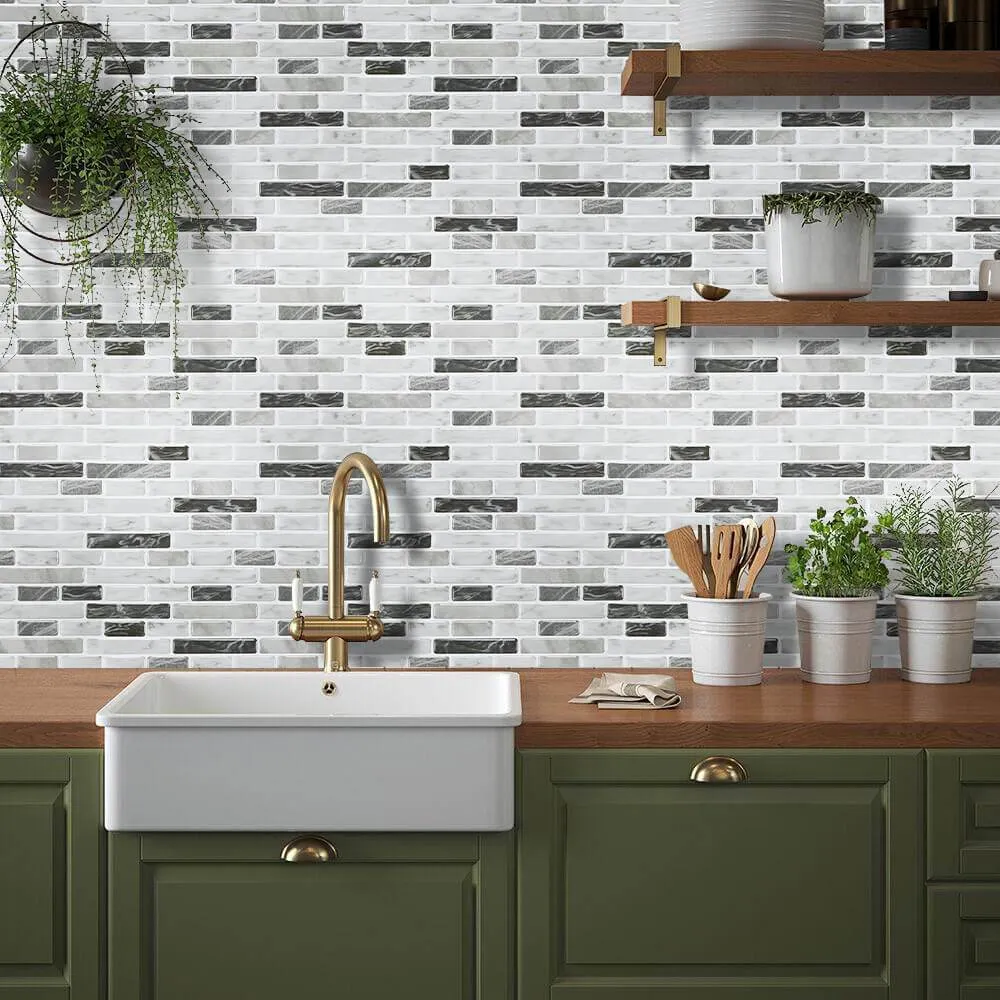 Gray Tone Marble Mosaic Peel and Stick Backsplash Tile
