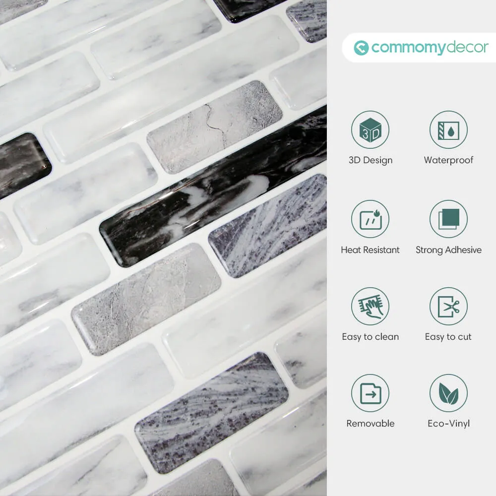 Gray Tone Marble Mosaic Peel and Stick Backsplash Tile