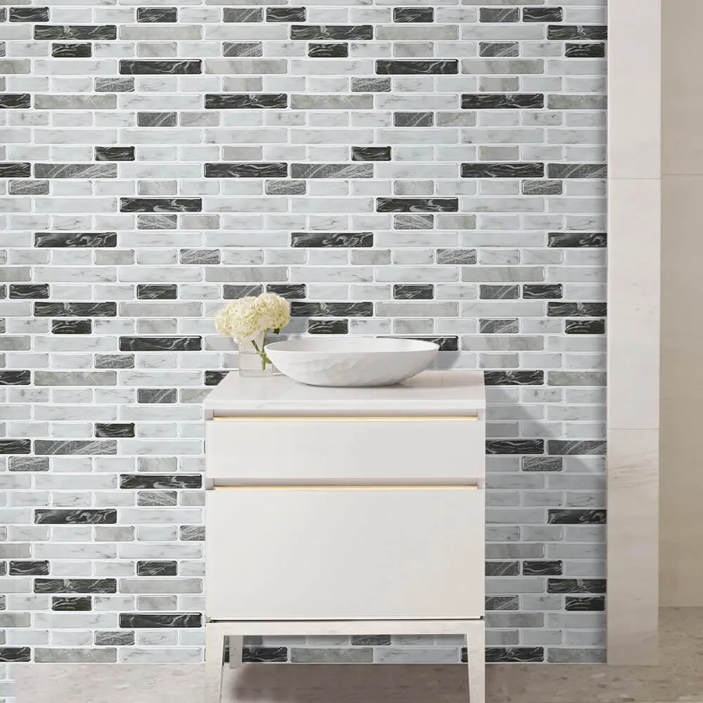 Gray Tone Marble Mosaic Peel and Stick Backsplash Tile