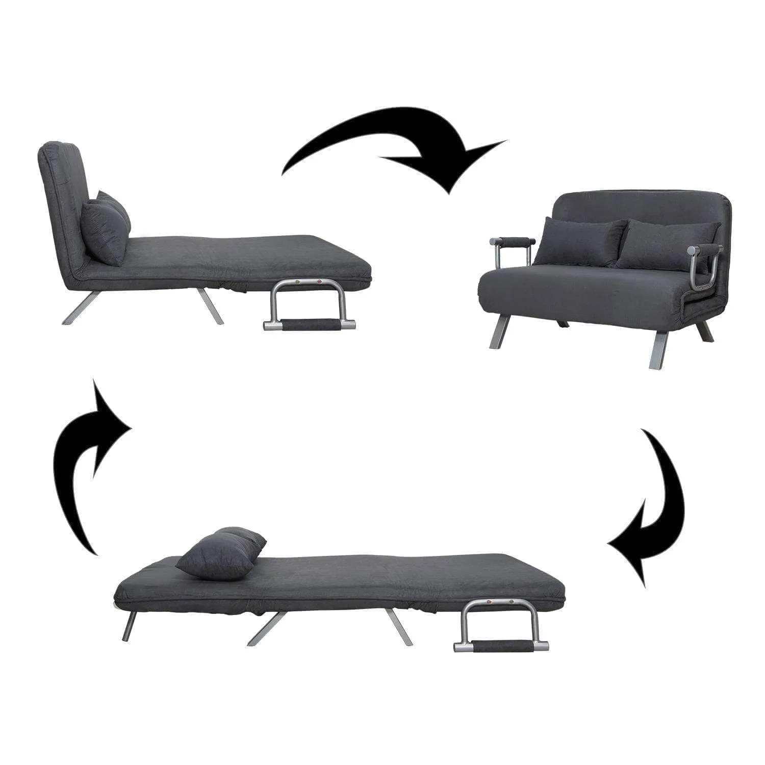 Grey Faux Suede Folding Convertible Sleeper Sofa Bed