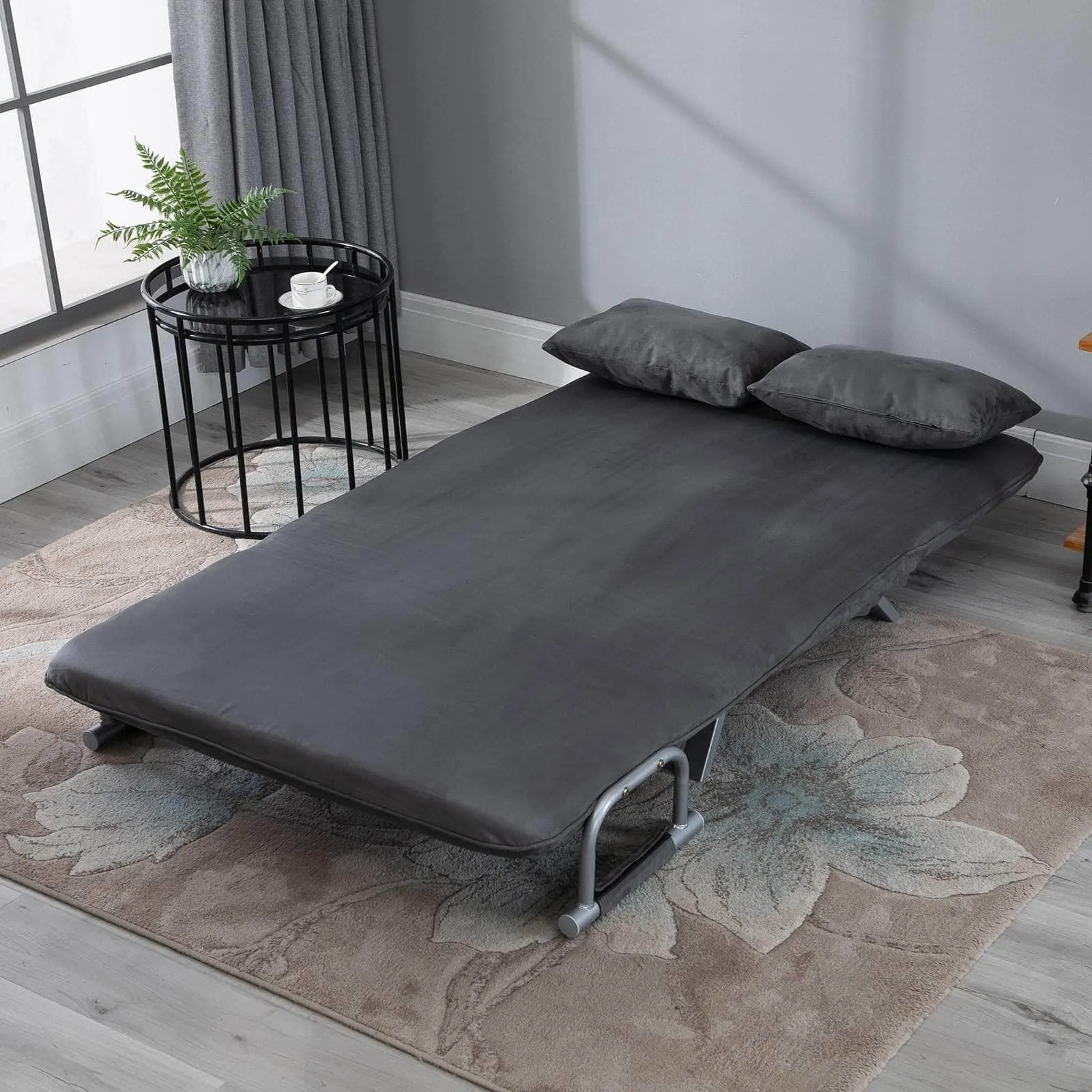 Grey Faux Suede Folding Convertible Sleeper Sofa Bed