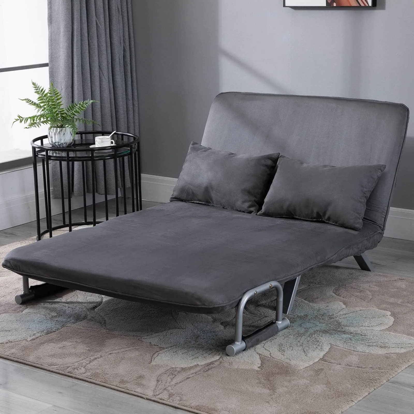 Grey Faux Suede Folding Convertible Sleeper Sofa Bed