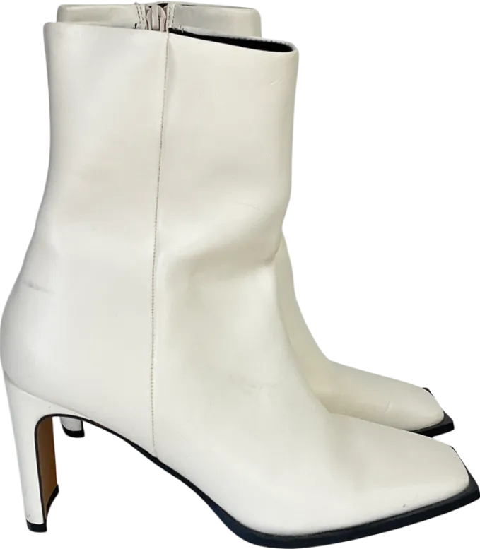 H&M White Wide Fit Reach Set Back Mid Heel Boots In Off-white UK 6 EU 39 👠