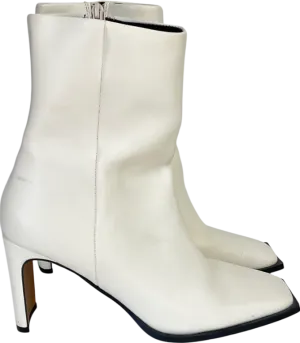 H&M White Wide Fit Reach Set Back Mid Heel Boots In Off-white UK 6 EU 39 👠