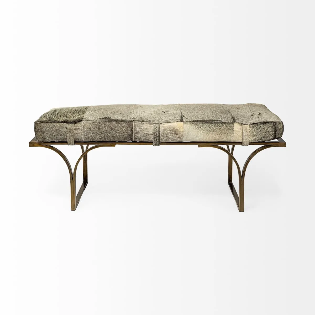 Jessie Bench White/Gray Hair-On-Hide | Gold Metal