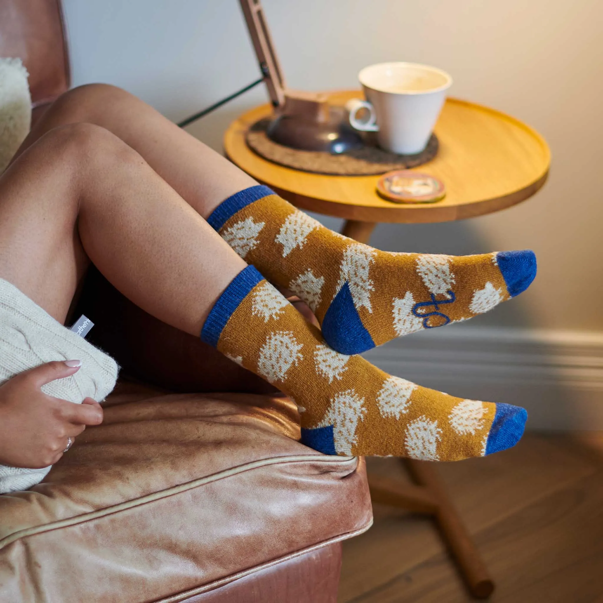 Ladies Mustard Hedgehog Lambswool Ankle Socks