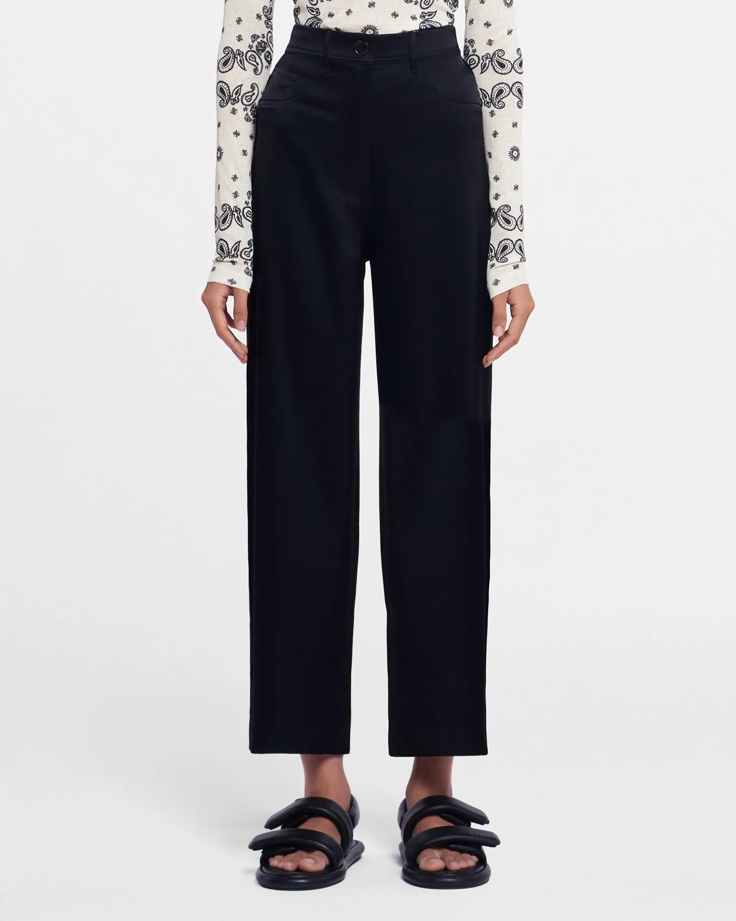 Marfa - Wide Leg Satin Pants - Black