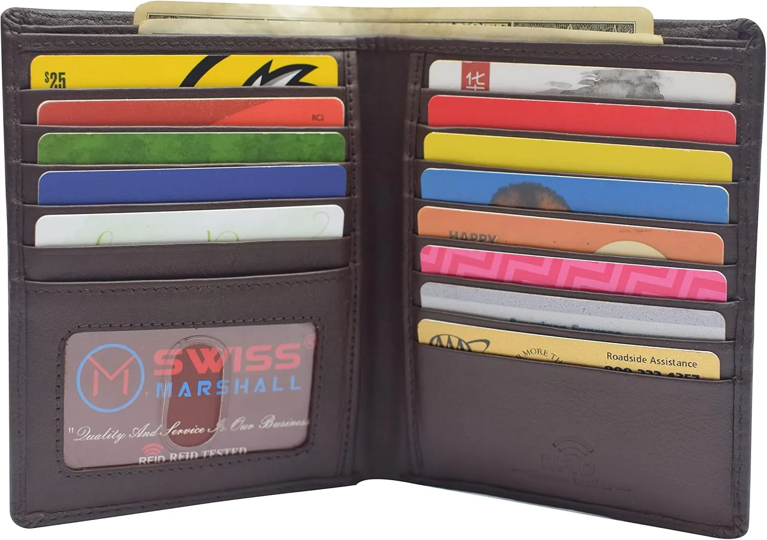 MARSHAL RFID Blocking Bifold Hipster Credit Card Wallet Premium Lambskin Leather (CN Brown)