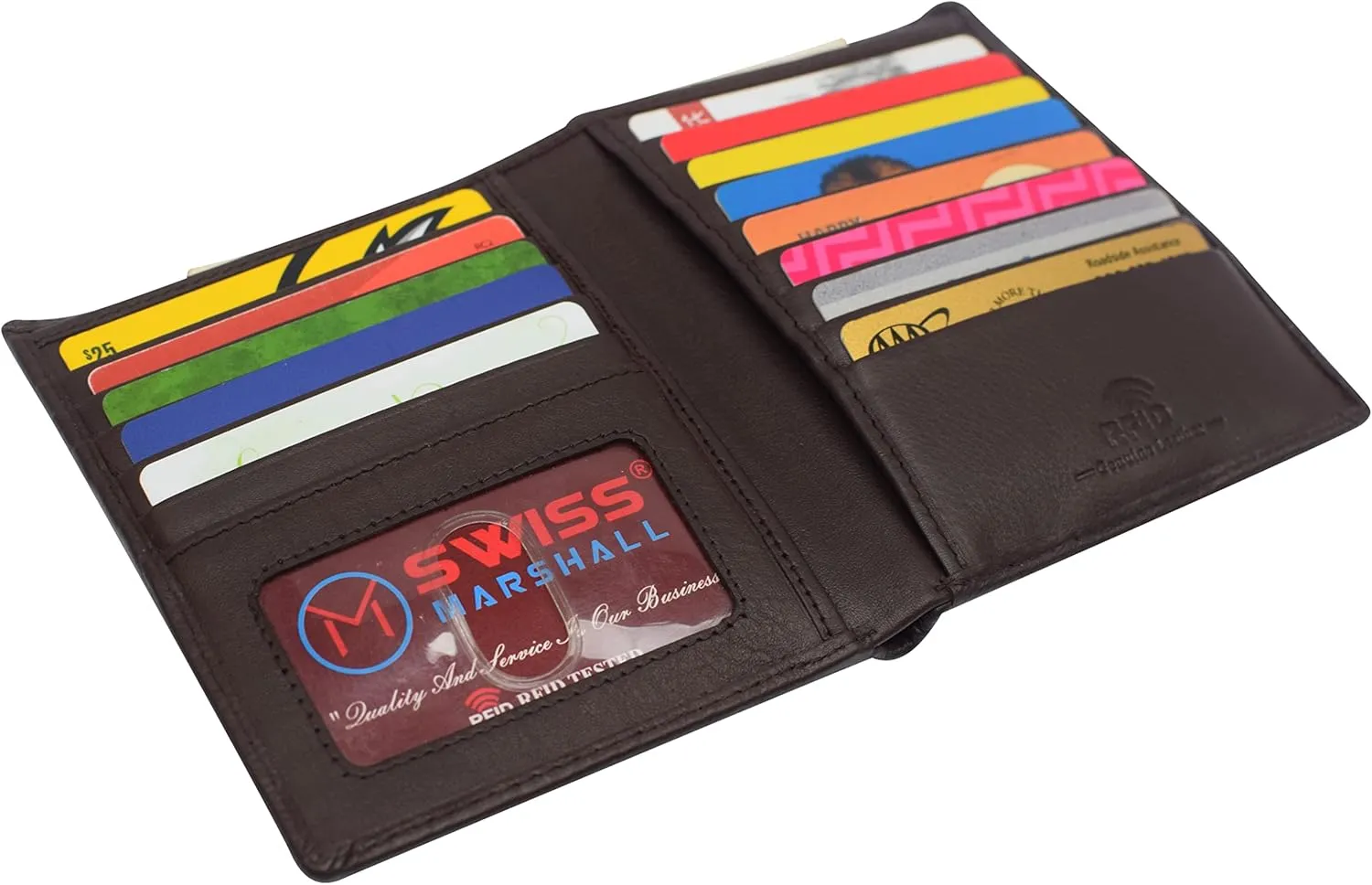 MARSHAL RFID Blocking Bifold Hipster Credit Card Wallet Premium Lambskin Leather (CN Brown)