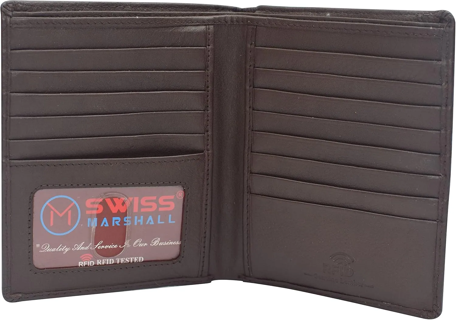 MARSHAL RFID Blocking Bifold Hipster Credit Card Wallet Premium Lambskin Leather (CN Brown)