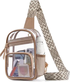 Missnine Clear Bag for Stadium Events Clear Sling Bag Fanny Pack Crossbody Purse for Sport Concert with Side Mesh Pocket