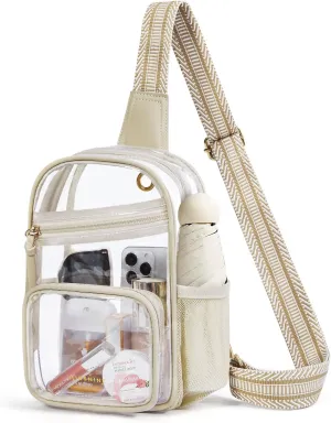 Missnine Clear Bag for Stadium Events Clear Sling Bag Fanny Pack Crossbody Purse for Sport Concert with Side Mesh Pocket