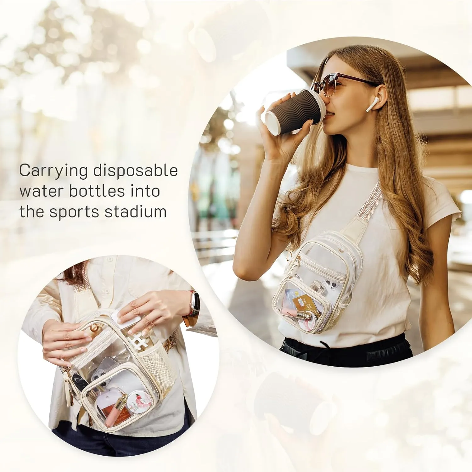 Missnine Clear Bag for Stadium Events Clear Sling Bag Fanny Pack Crossbody Purse for Sport Concert with Side Mesh Pocket