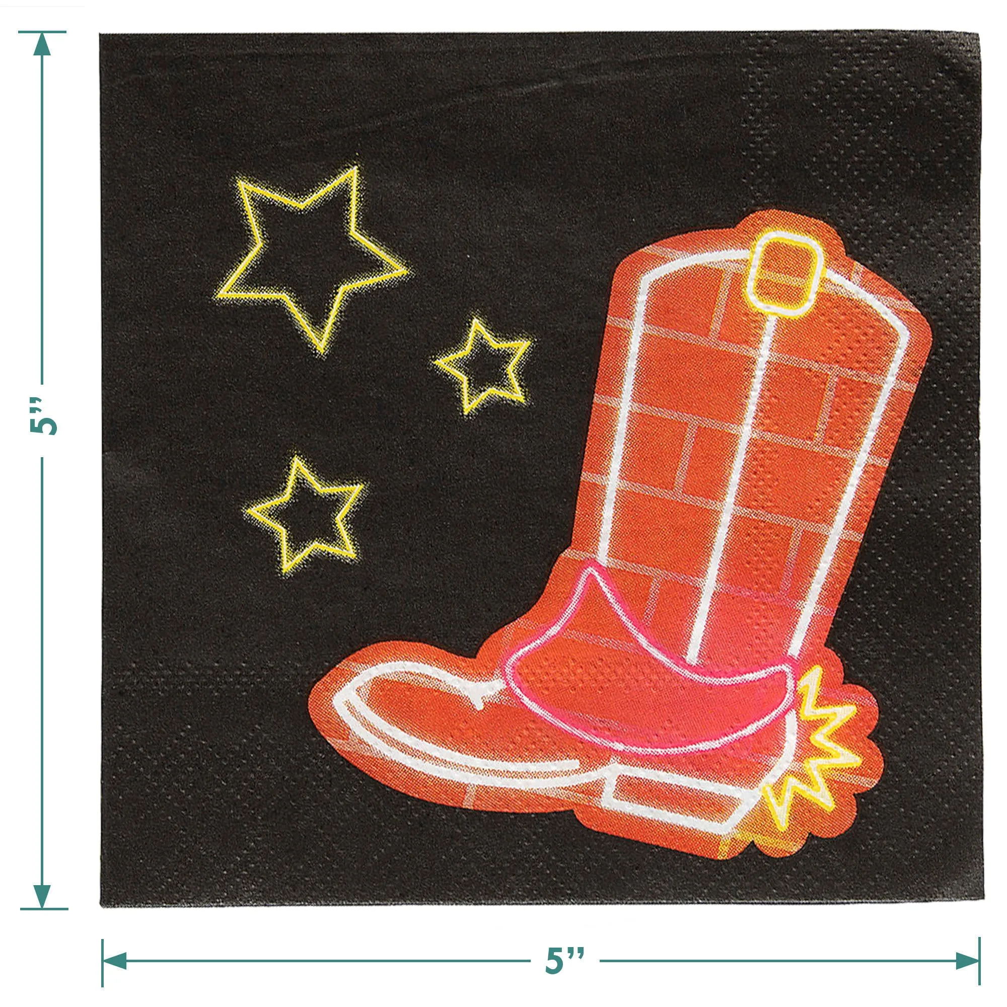 Nashville Music City Neon Lights Paper Plates and Western Cowboy Boot Napkins (Serves 16)
