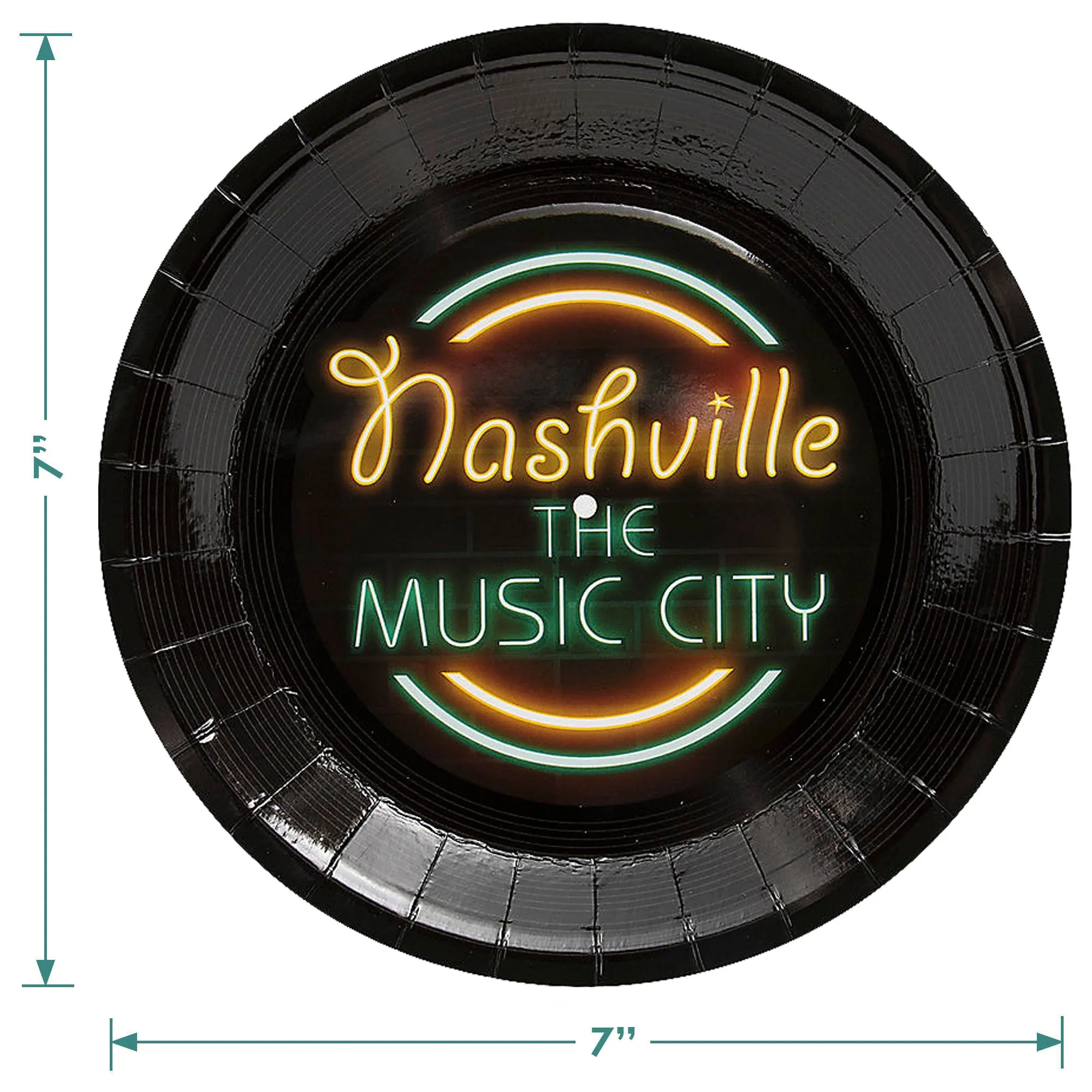 Nashville Music City Neon Lights Paper Plates and Western Cowboy Boot Napkins (Serves 16)